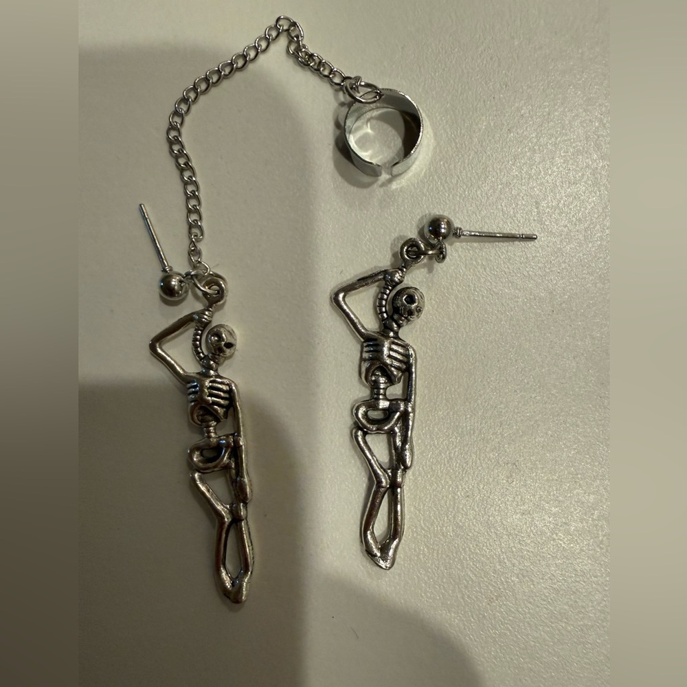 Silver Skeleton Dangle Earrings